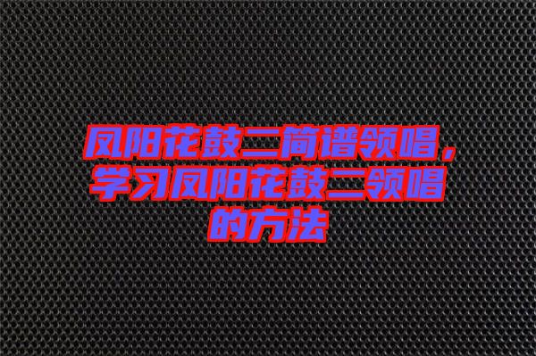 鳳陽花鼓二簡(jiǎn)譜領(lǐng)唱，學(xué)習(xí)鳳陽花鼓二領(lǐng)唱的方法